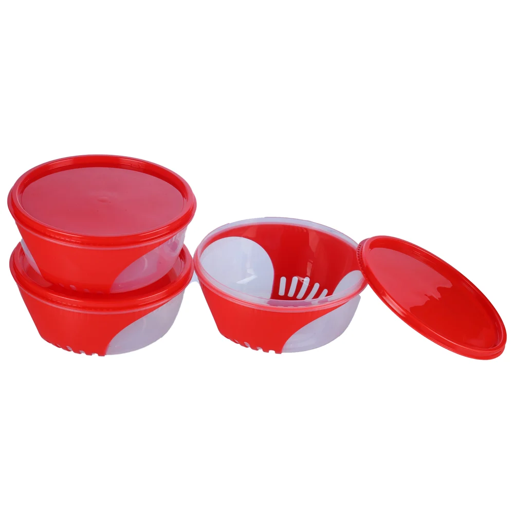 Unica 2K Round Storage Container (Red) 1.15 L - Set of 3