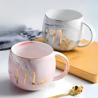 Femora Ceramic Mr & Mrs Coffee Mug (Grey & Pink) 300ml - Set Of 2