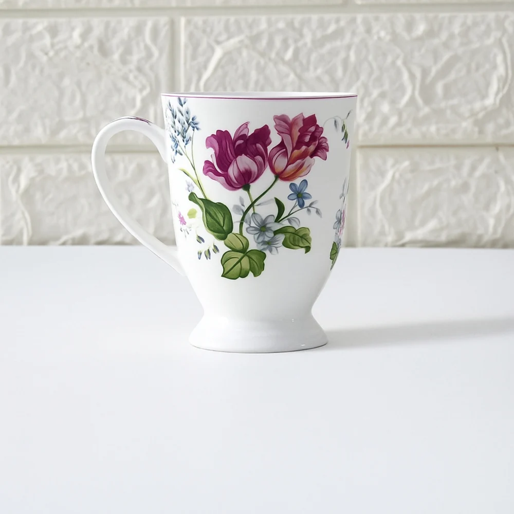 Femora Ceramic Floral Coffee Mug (White) - 300 ml