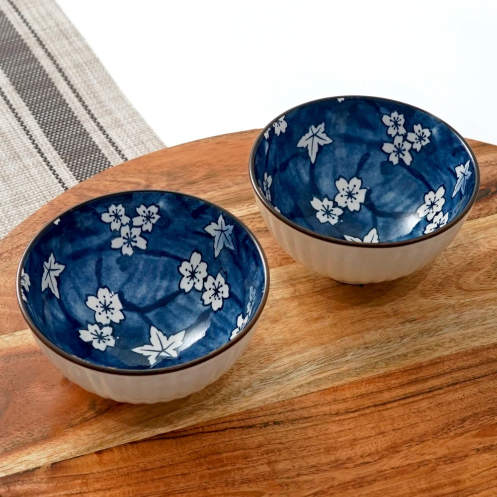 Femora Ceramic Floral Bowl (White) 315ml - Set Of 2