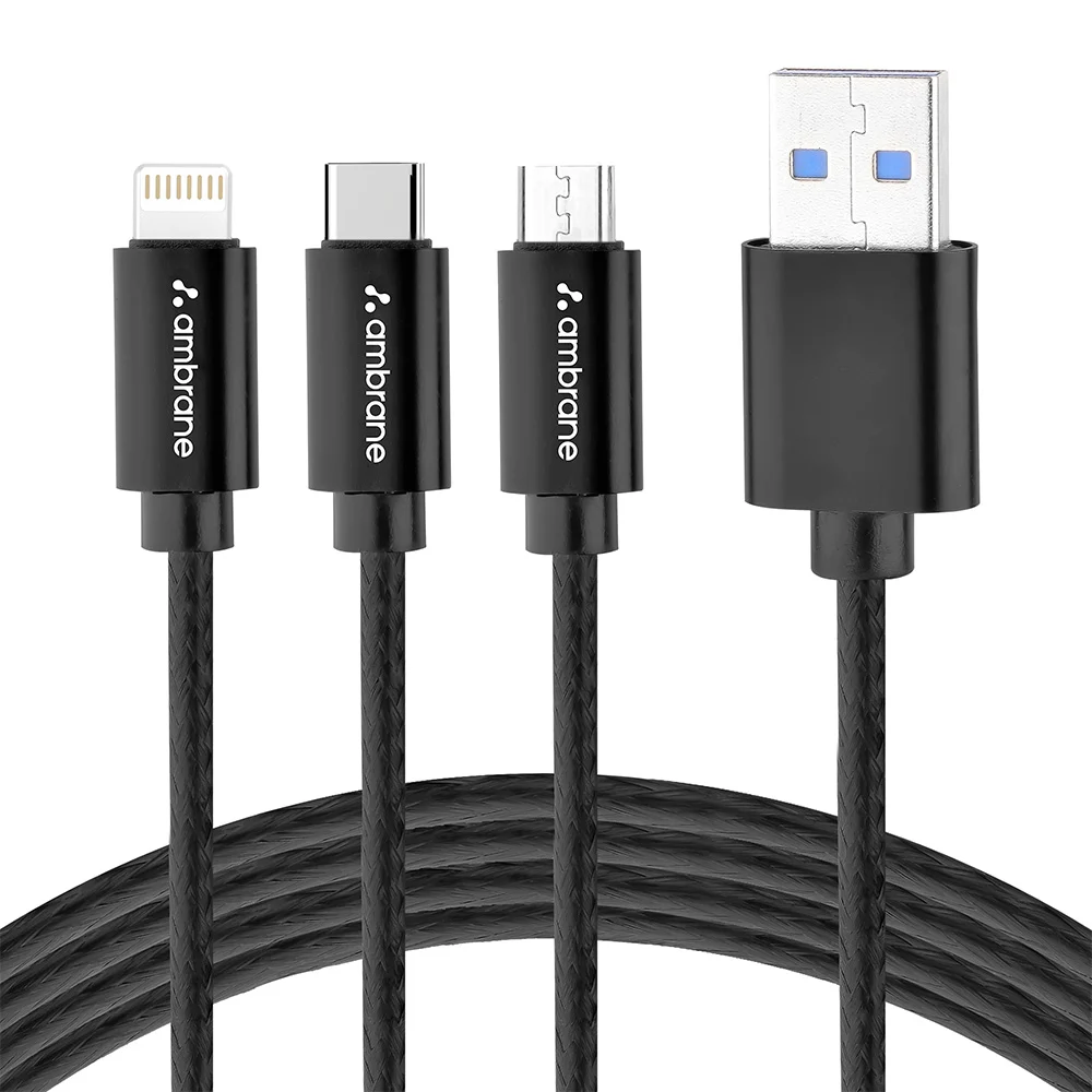 Ambrane 3-In-1 Cable - 1.25M (Black) Trio 11