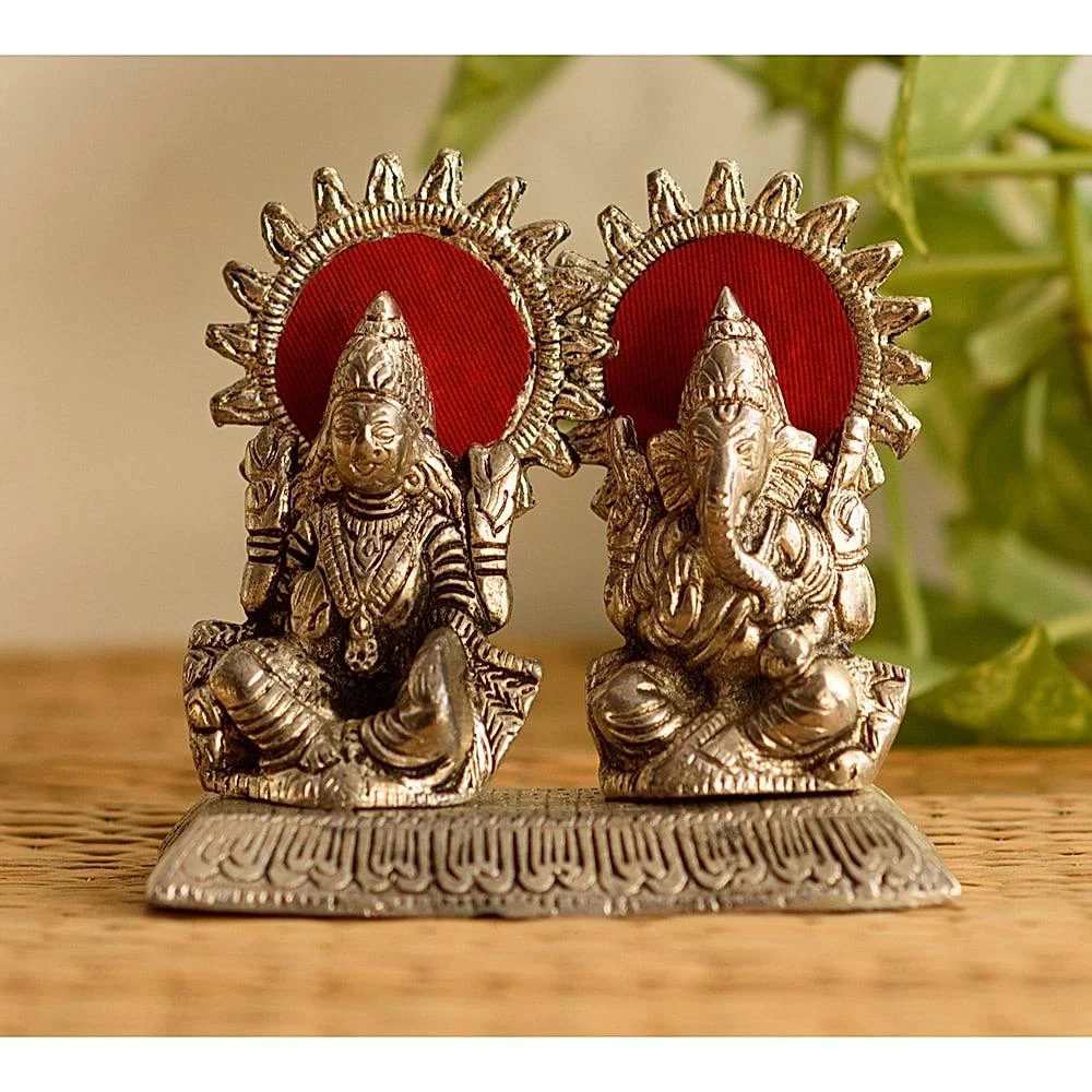 eCraftindia Goddess Lakshmi & Lord Ganesha Metal Idol