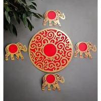 House Of Festivals MDF Elephant Rangoli Red - 15 Inch