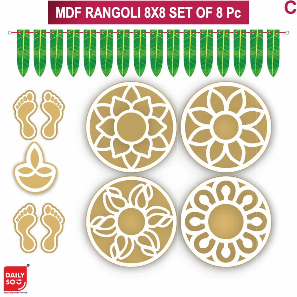 Dailyso Mdf Rangoli Stencil Combo D3 8 Inch - Pack Of 8