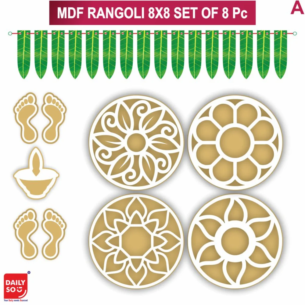 Dailyso Mdf Rangoli Stencil Combo D1 8 Inch - Pack Of 8