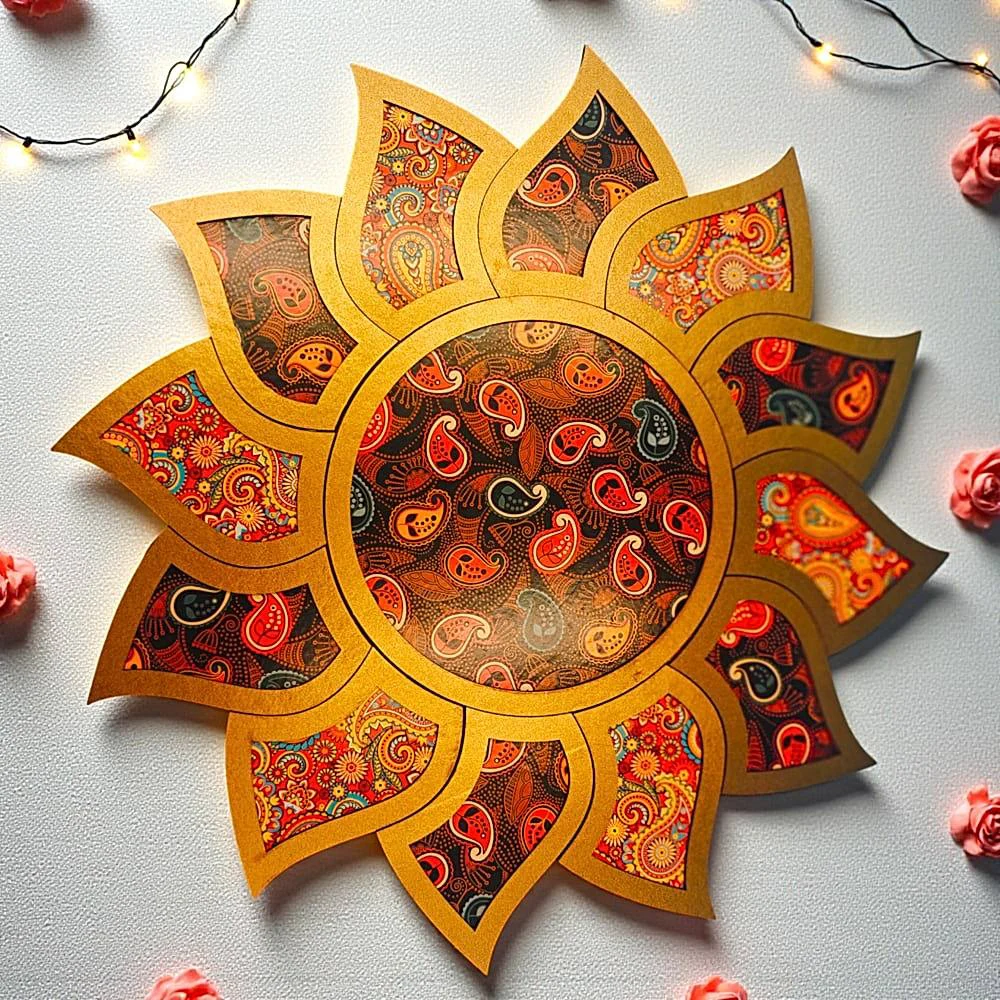 House Of Festivals MDF Flower Shape Rangoli - 15 Inch