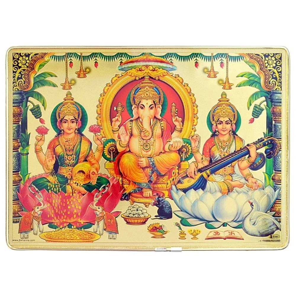 Ganesh & Saraswati Golden Foil Photo Frame 21X29.7 cm / 11.7 X 8.3 Inch