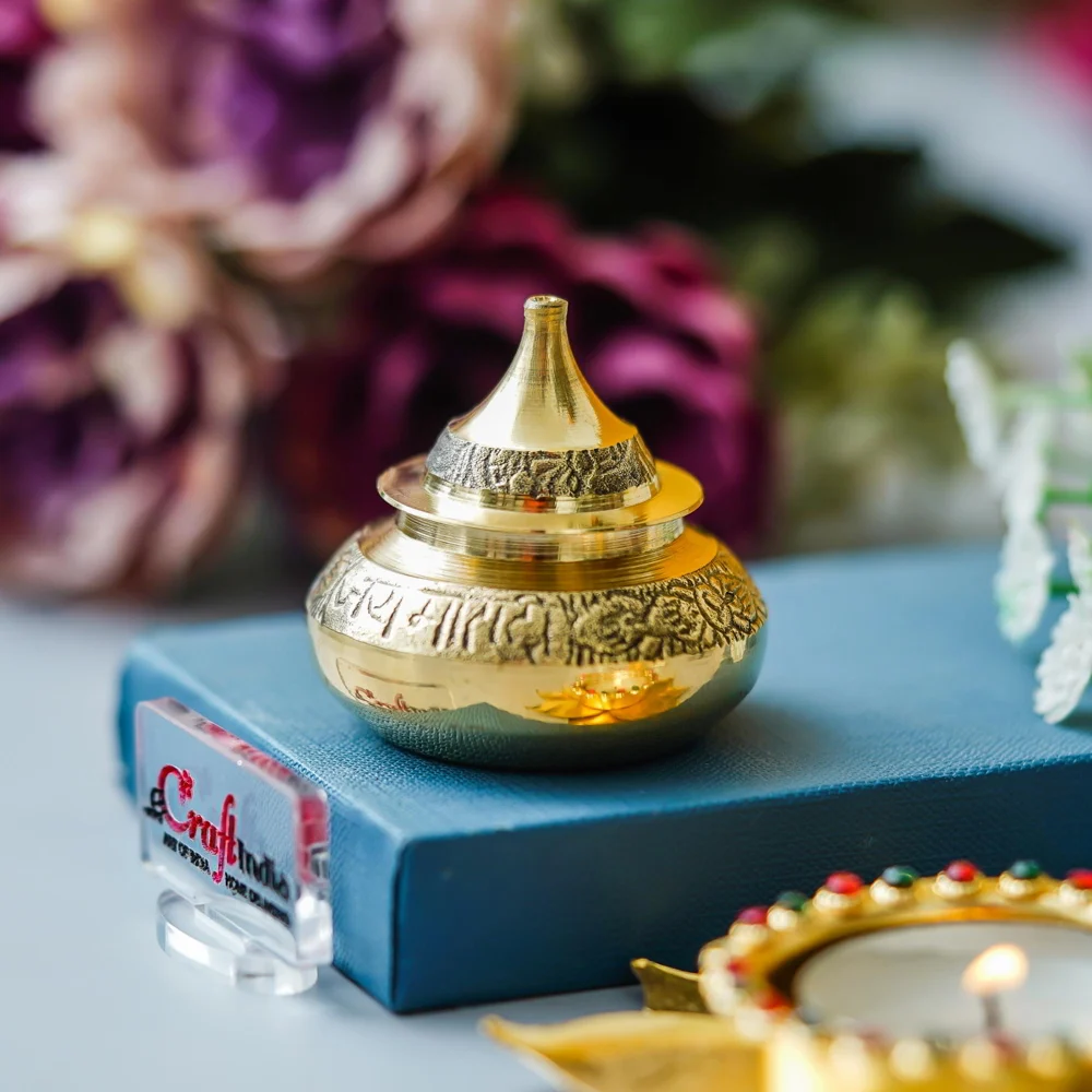 eCraftindia Decorative Brass Sindoor Box - Golden