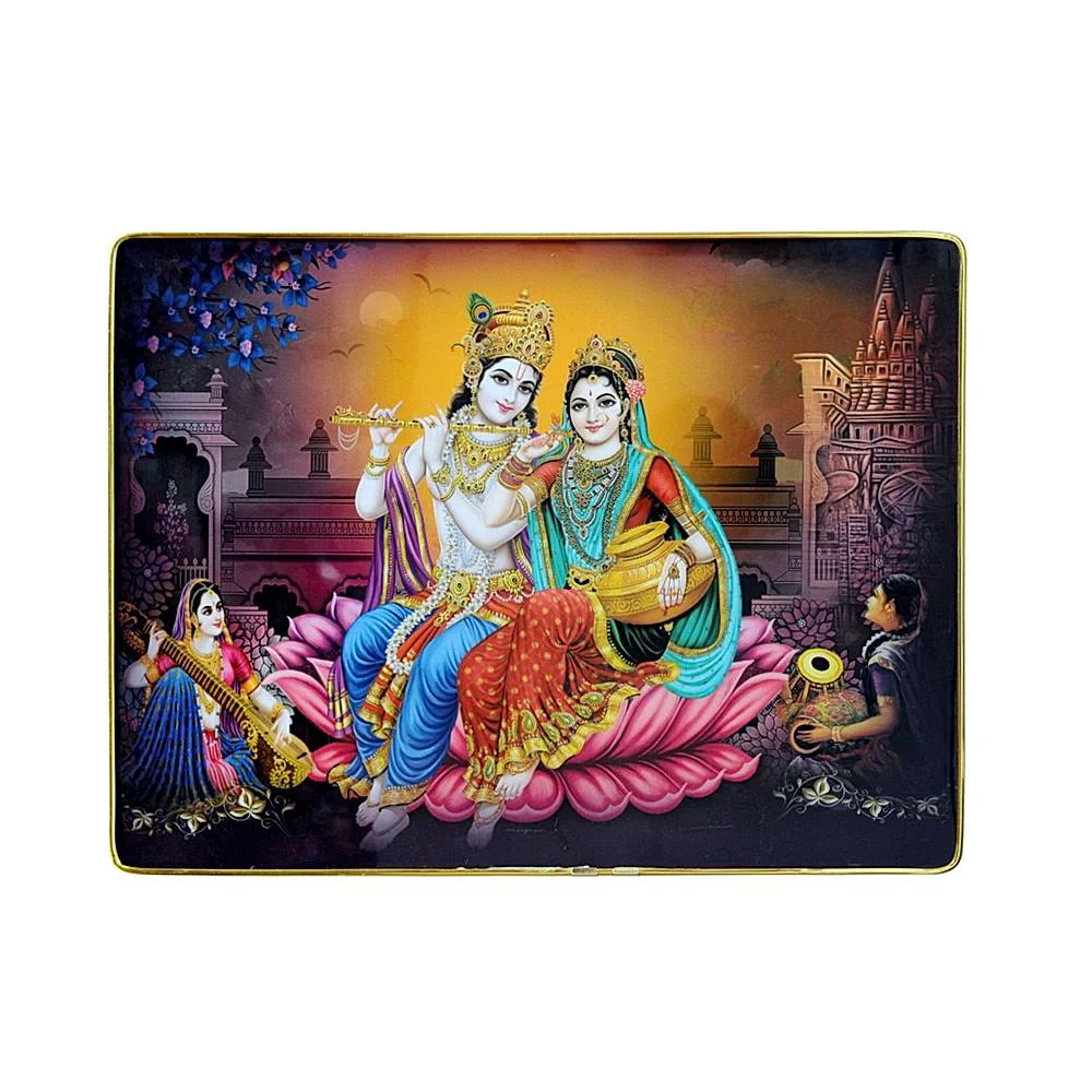Radha Krishna On Lotus Resin Laminated Photo Frame ( 12 X 16 Inch )