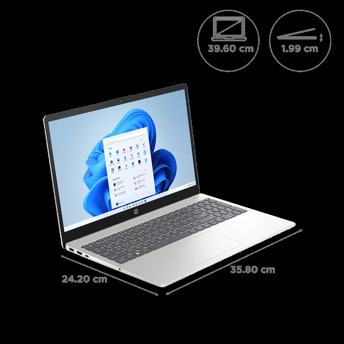 HP 15-fc0026AU AMD Ryen 3 Thin and Light Laptop (8GB, 512GB SSD, Windows 11 Home, 15.6 inch FHD Display, MS Office 2021, Natural Silver, 1.75 KG)