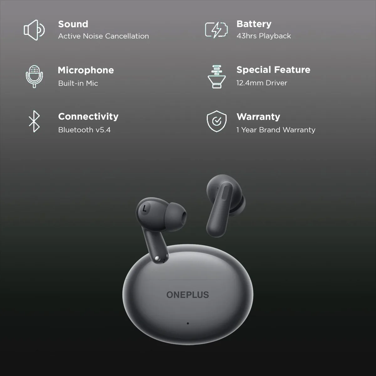 OnePlus Nord Buds 3 TWS Earbuds with Active Noise Cancellation (IP55 Water and Dust Resistant, 43 Hours Playback, Harmonic Gray)