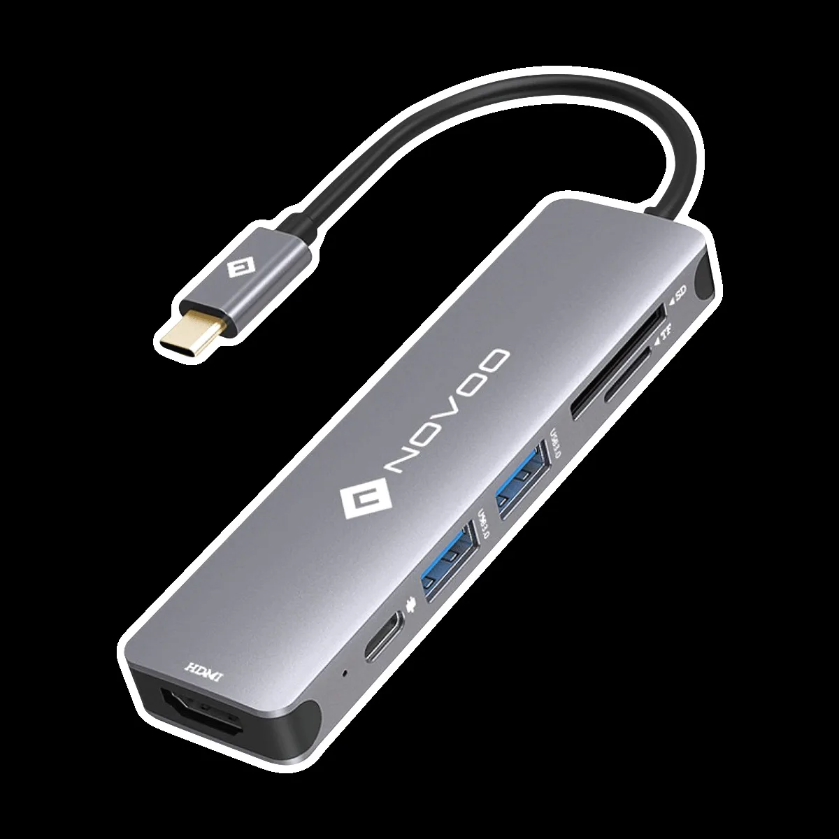 NOVOO 6-in-1 USB 3.0 Type C to USB 3.0 Type A, HDMI, SD Card Slot, TF Card, USB Type C USB Hub (Broad Compatibility, Dark Grey)