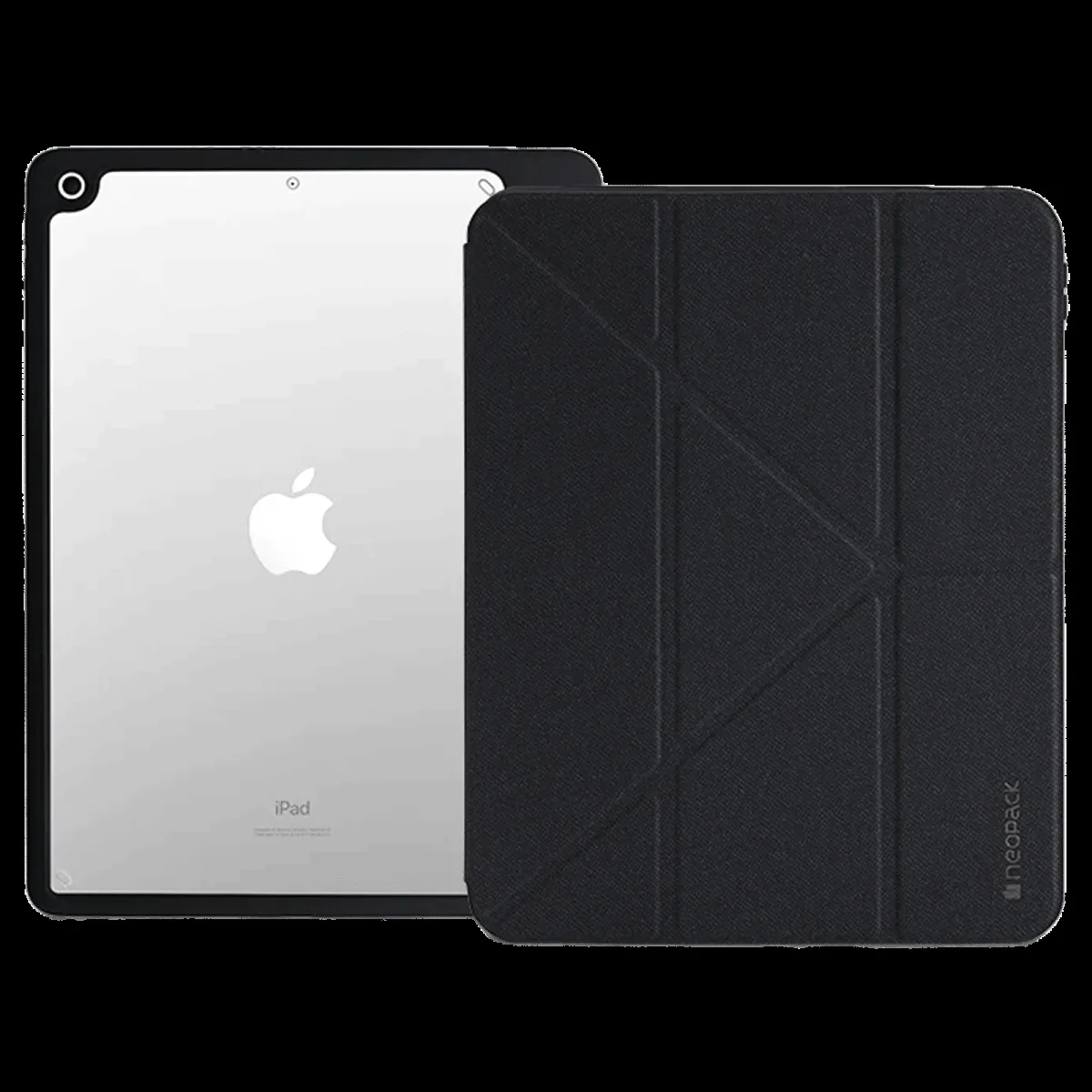neopack Alpha Flip Case for Apple iPad 10.2 Inch with Pencil Holder (All Gen) (Transparent Back Shell Design, Black)