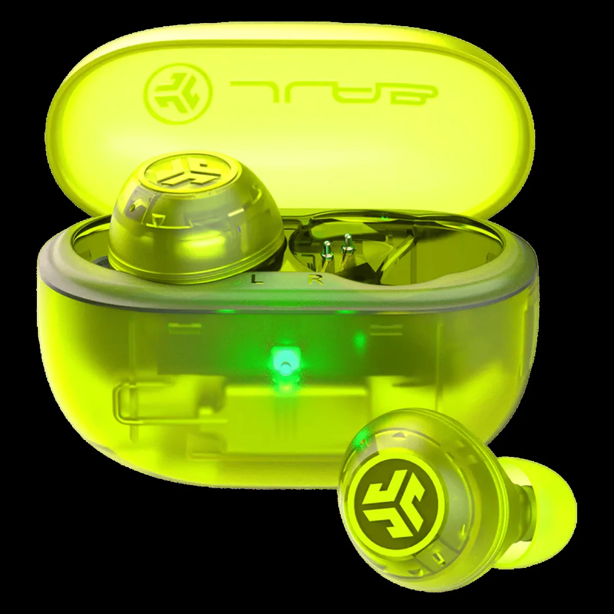 JLAB Go Pop ANC TWS Earbuds with Active Noise Cancellation (IP55 Sweat and Splashproof, Google Fast Pair, Transparent Neon Green)