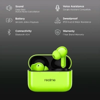 realme Buds T200 TWS Earbuds with Active Noise Cancellation (IP55 Water & Dust Resistant, Dual Device Connection 2.0, Neon Green)