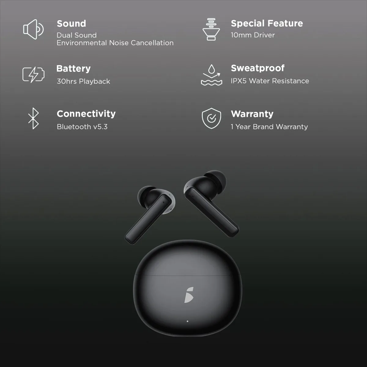 itel S9 series Buds Air Pro TWS Earbuds with Environmental Noise Cancellation (IPX5 Resistant, 30 Hours Playtime, Black)