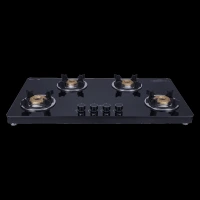 Elica 904 CT VETRO 2J (TKN CROWN DT SERIES) Toughened Glass Top 4 Burner Automatic Gas Stove (Ultra Slim Frame, Black)