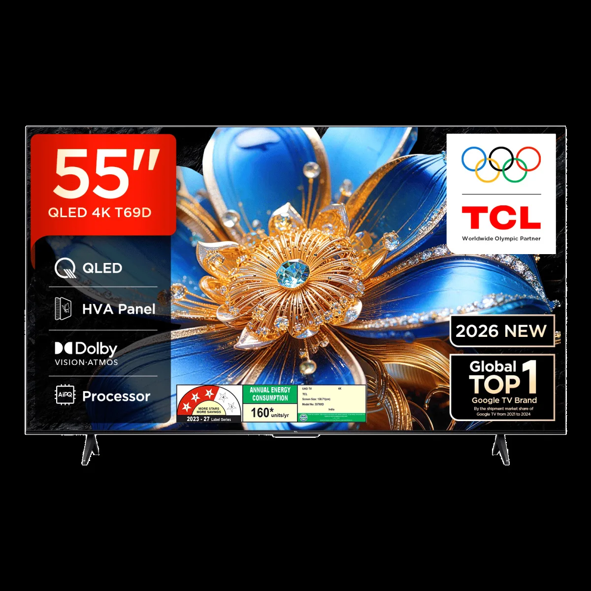 TCL T series 139.7 cm (55 inch) 3 Star QLED 4K Super Ultra HD Smart Google TV with Google Voice Assistant (2026 Model)