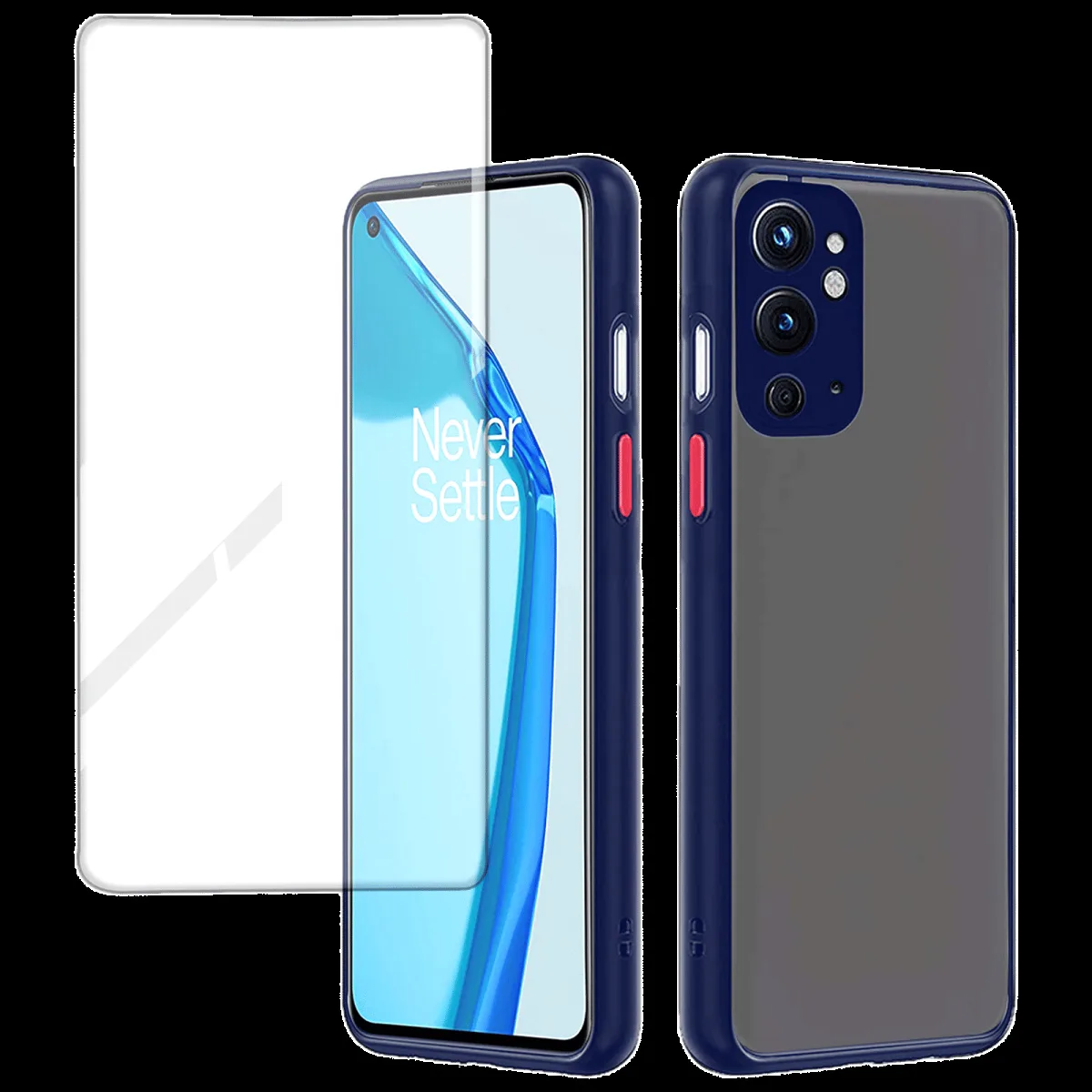 ARROW Duplex Series Tempered Glass & Polycarbonate Back Cover Combo for OnePlus 9RT (Anti Scratch Design, Blue)