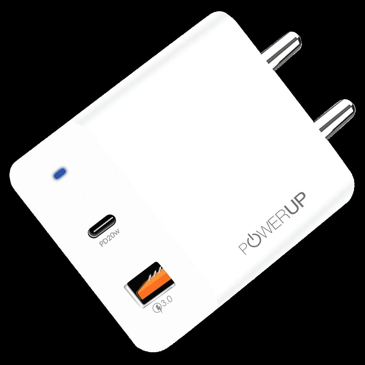 POWERUP 20W Type A & Type C 2-Port Fast Charger (Adapter Only, Multiple Safety Protection, White)