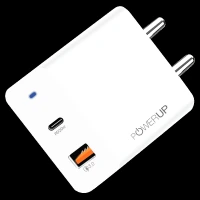 POWERUP 20W Type A & Type C 2-Port Fast Charger (Adapter Only, Multiple Safety Protection, White)