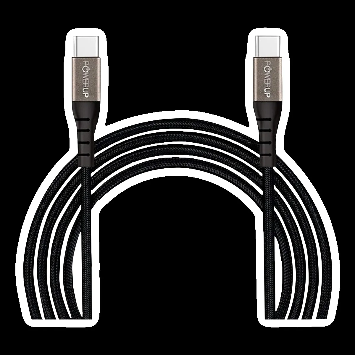 POWERUP Type C to Type C 4.9 Feet (1.5M) Cable (Reversible Design, Black)