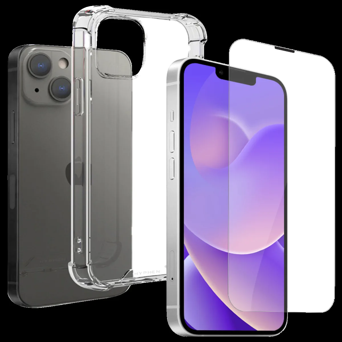 HYPHEN Duro Tempered Glass & TPU, Polycarbonate Back Cover Combo for Apple iPhone 14 Plus (Wireless Charging Compatible, Clear)