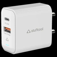 Stuffcool Flow 25W Type A & Type C 2-Port Fast Charger (Adapter Only, BIS Approved, White)