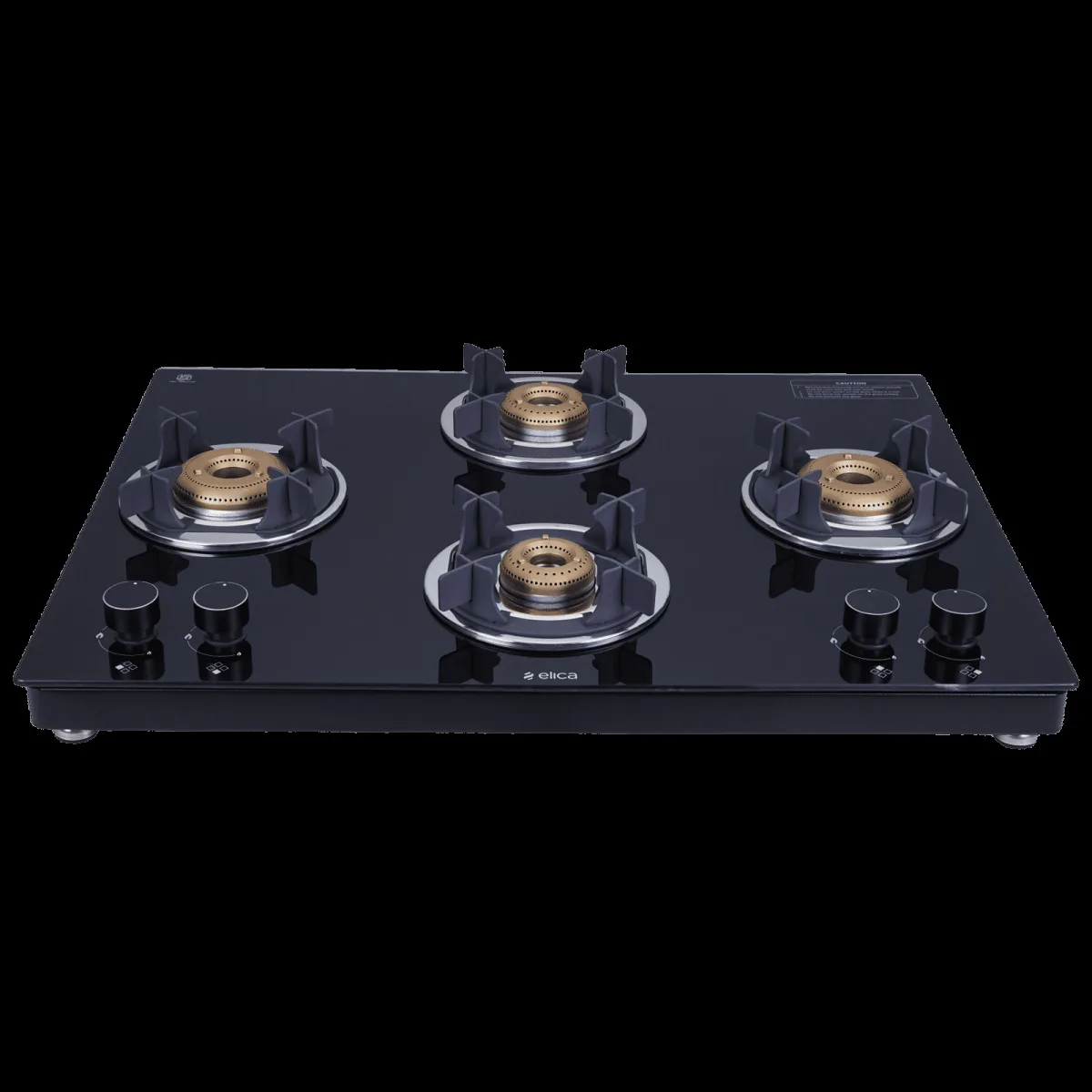 Elica 694 CT VETRO 2J (TKN CROWN DT SERIES) Toughened Glass Top 4 Burner Automatic Gas Stove (Ultra Slim Frame, Black)