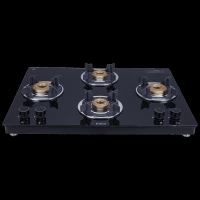Elica 694 CT VETRO 2J (TKN CROWN DT SERIES) Toughened Glass Top 4 Burner Automatic Gas Stove (Ultra Slim Frame, Black)