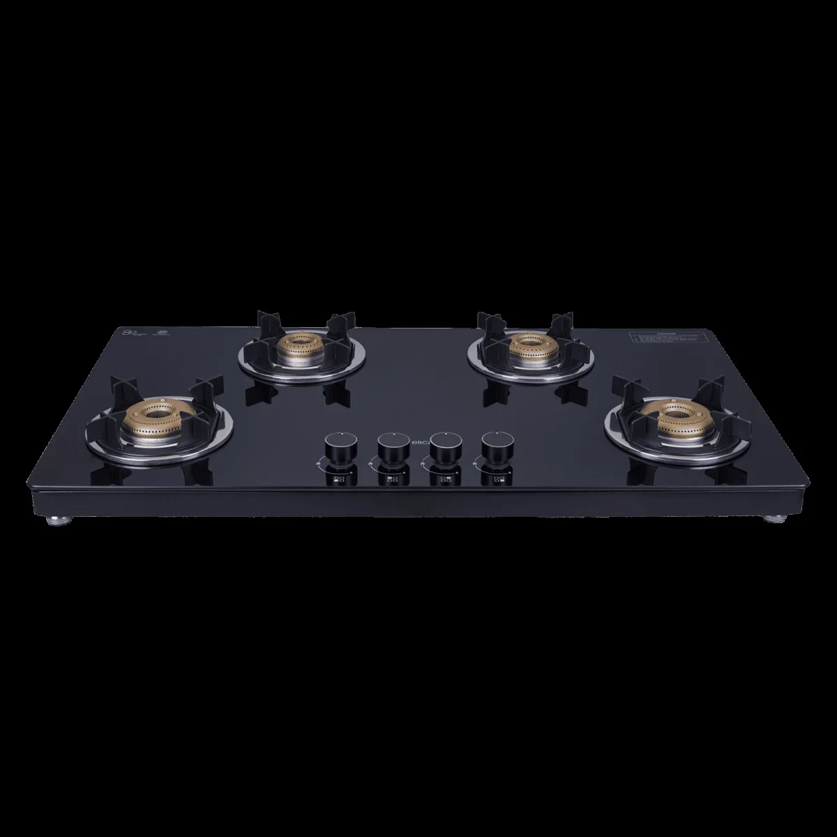 Elica 904 CT VETRO 2J (TKN CROWN DT SERIES) Toughened Glass Top 4 Burner Manual Gas Stove (Ultra Slim Frame, Black)