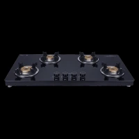 Elica 904 CT VETRO 2J (TKN CROWN DT SERIES) Toughened Glass Top 4 Burner Manual Gas Stove (Ultra Slim Frame, Black)