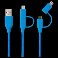 Boompods Duo Type A to Lightning, Micro USB 3.3 Feet (1M) 2-in-1 Cable (Tangle-free Design, Blue)