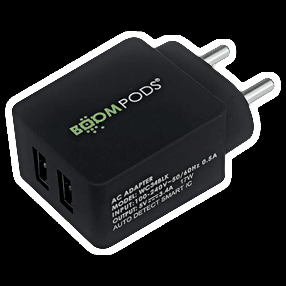 Boompods Type A 2-Port Charger (Adapter OnlyBlack)