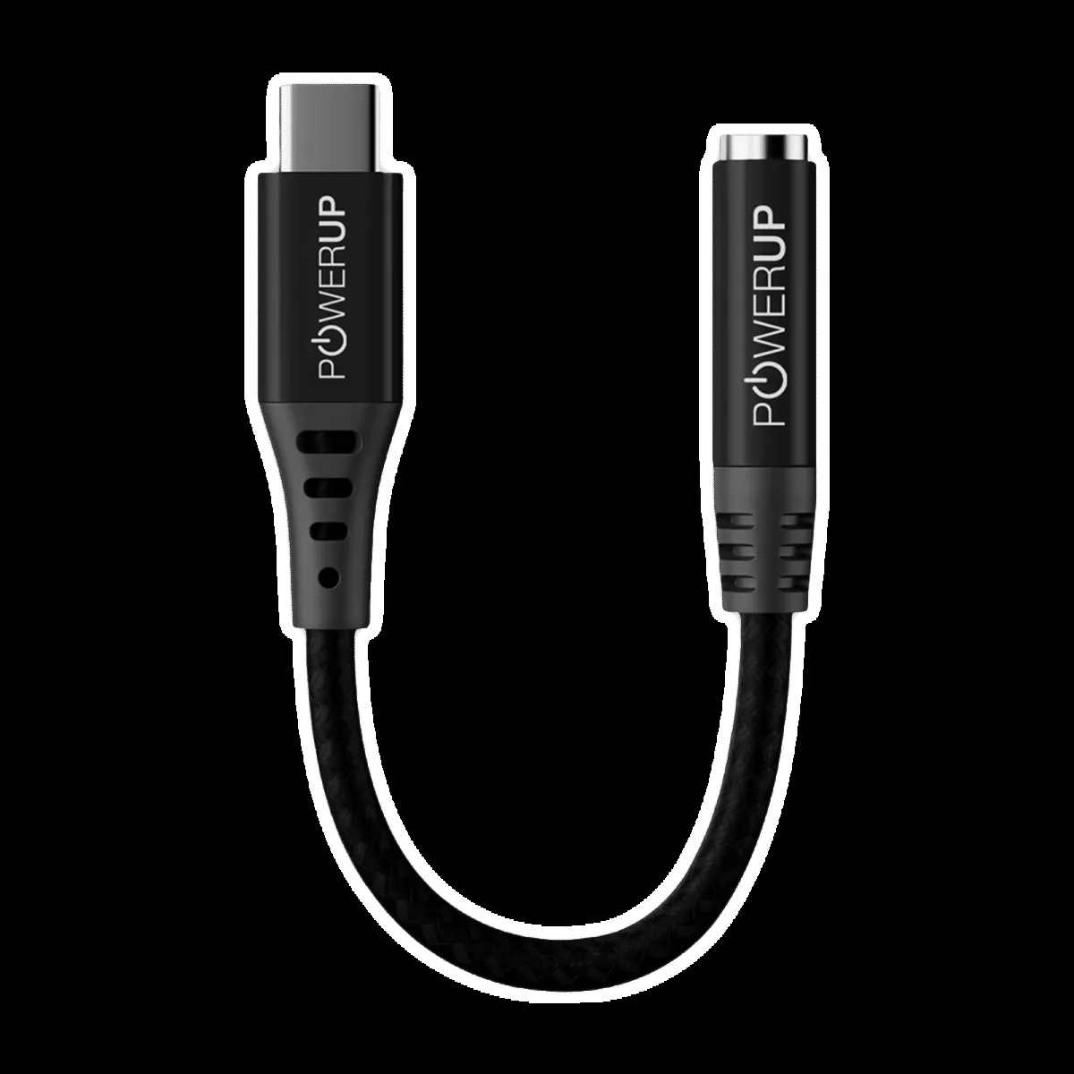 POWERUP Type C to 3.5mm Stereo 0.40 Feet (0.12 M) Cable (Powerful Noise Reduction, Black)