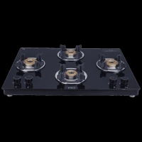 Elica 694 CT VETRO 2J (TKN CROWN DT SERIES) Toughened Glass Top 4 Burner Manual Gas Stove (Ultra Slim Frame, Black)