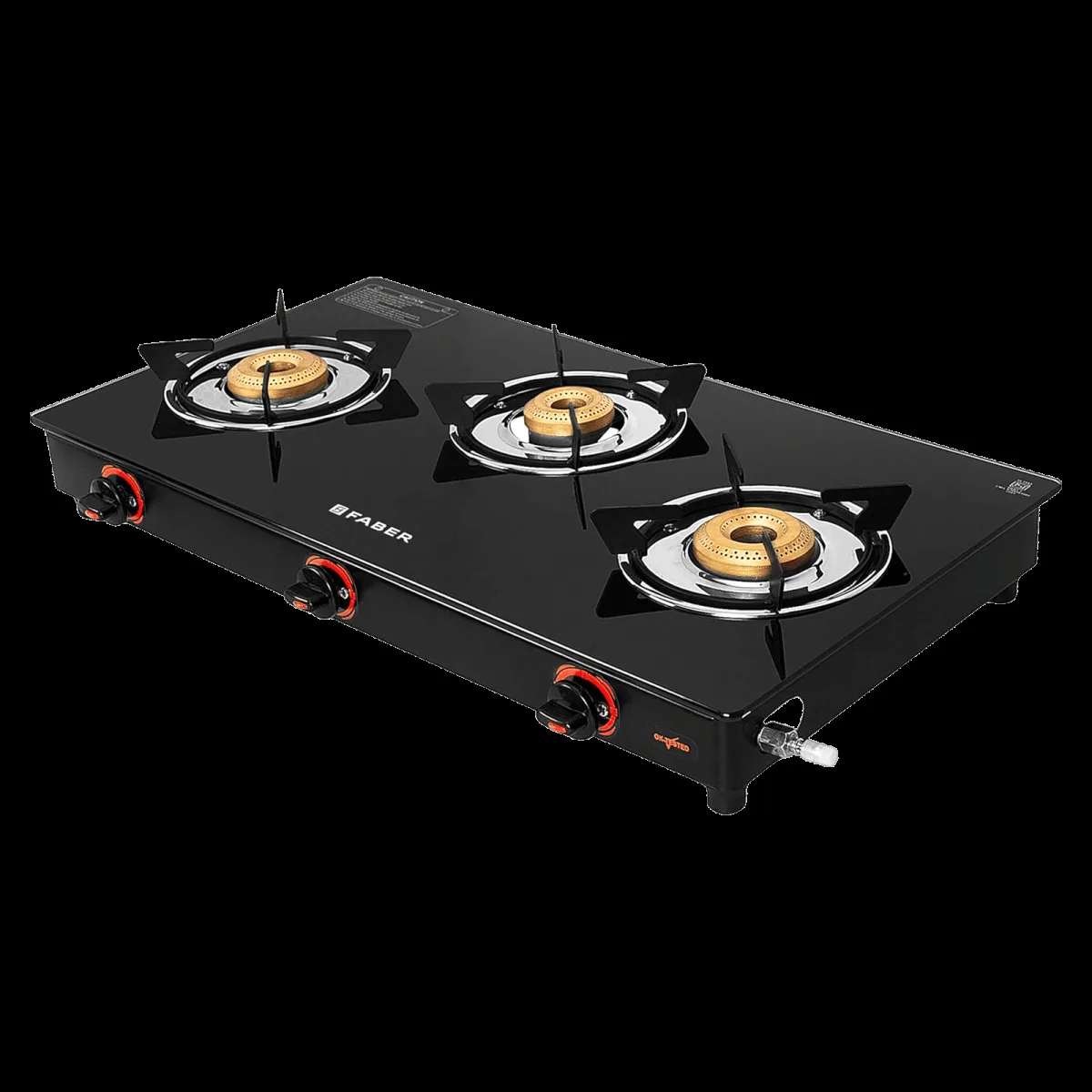 FABER JADE Toughened Glass Top 3 Burner Manual Gas Stove (Powder Coated Pan Support, Black)