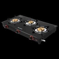 FABER JADE Toughened Glass Top 3 Burner Manual Gas Stove (Powder Coated Pan Support, Black)