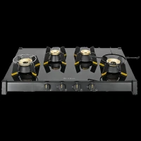 FABER GENIUS 804 AI Toughened Glass Top 4 Burner Manual Hob (Cast Iron Pan Support, Black)