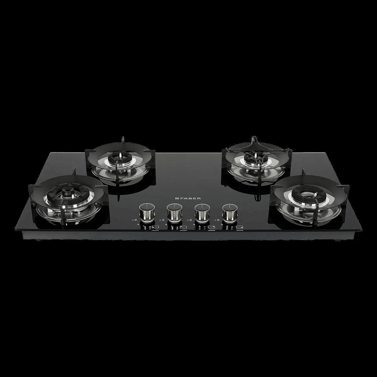 FABER SUPERIA HT904 BR AI Toughened Glass Top 4 Burner Automatic Gas Hob (Fully Concealed Drip Tray, Black)