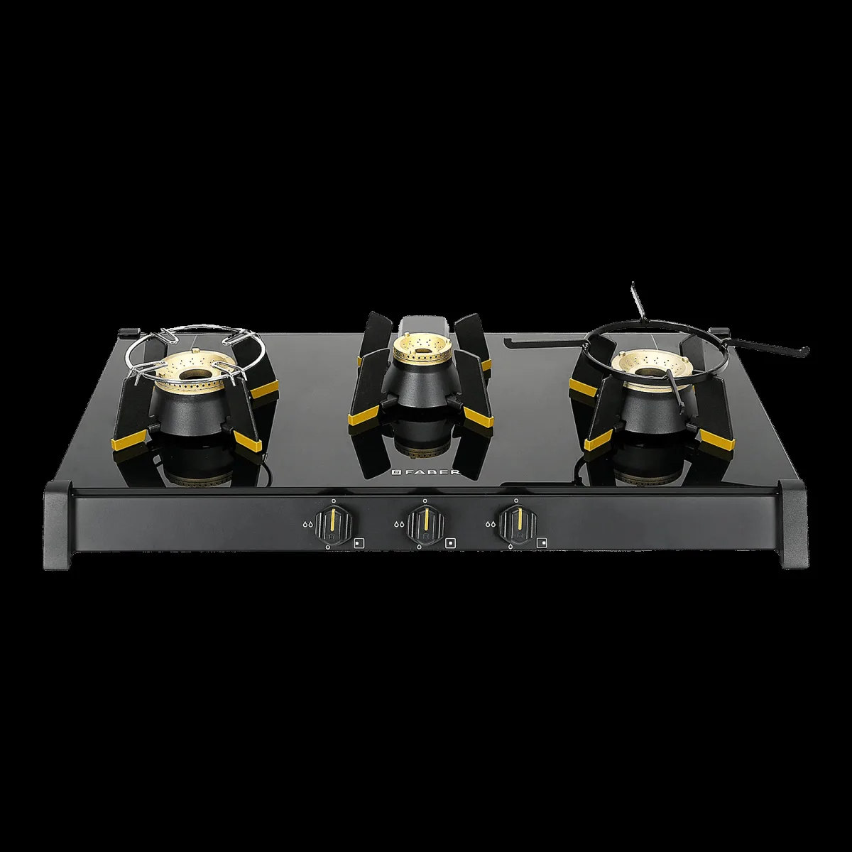 FABER GENIUS 753 AI Toughened Glass Top 3 Burner Manual Hob (Cast Iron Pan Support, Black)