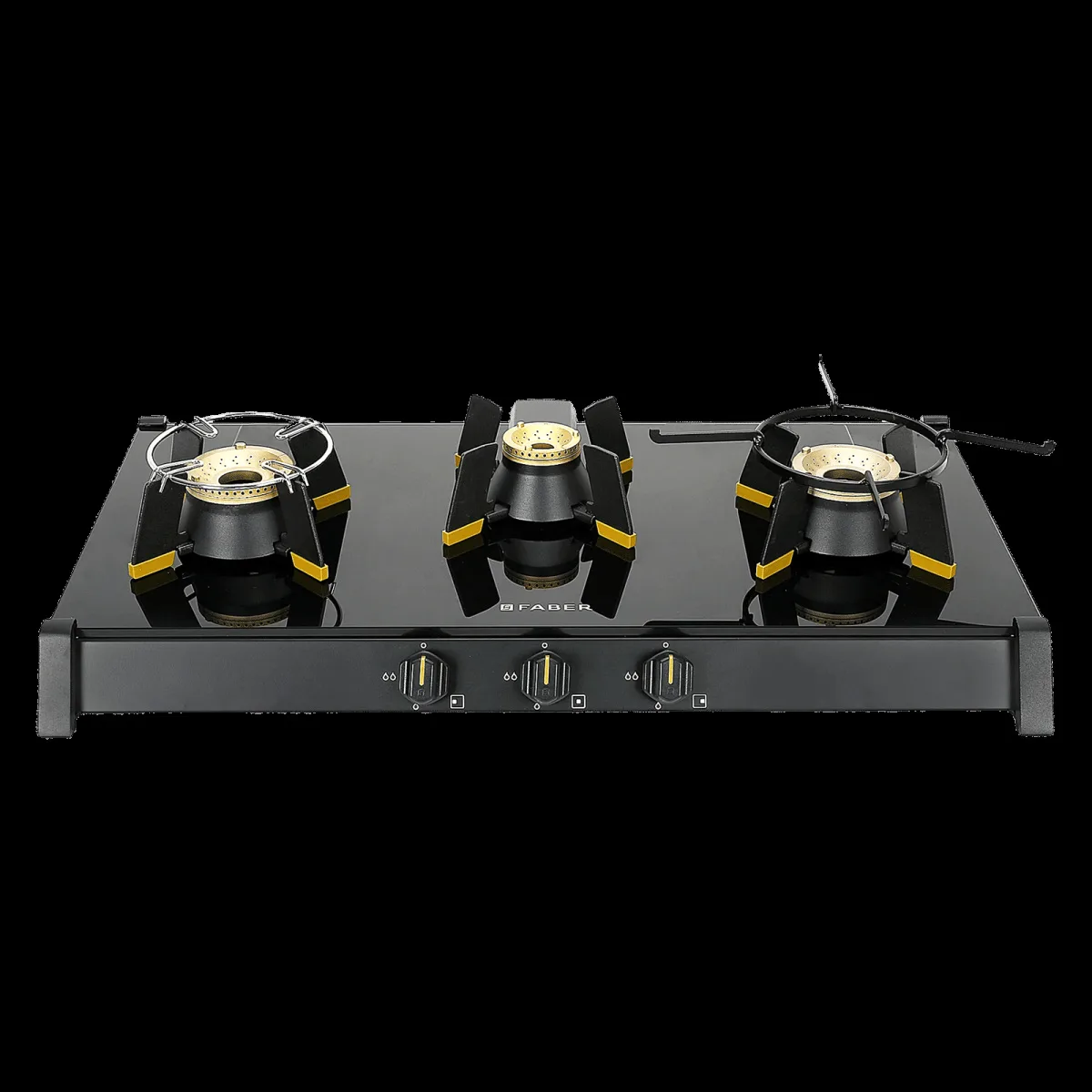 FABER GENIUS 753 Toughened Glass Top 3 Burner Manual Hob (Cast Iron Pan Support, Black)