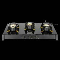 FABER GENIUS 753 Toughened Glass Top 3 Burner Manual Hob (Cast Iron Pan Support, Black)