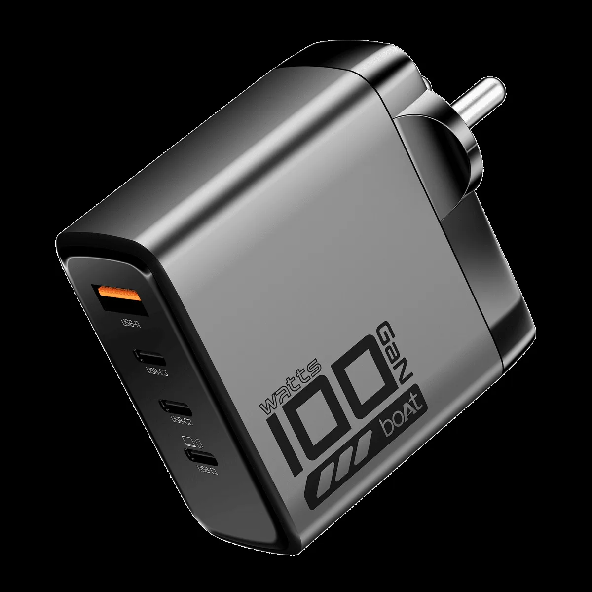 boAt 100W USB A & Type C 4-Port Fast Charger (Adapter Only, 12-Layer Smart IC Protection, Ash Grey)