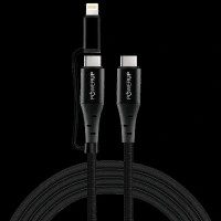 POWERUP Type C to Type C, Lightning 5 Feet (1.5M) 2-in-1 Cable (Tangle-free Design, Black)