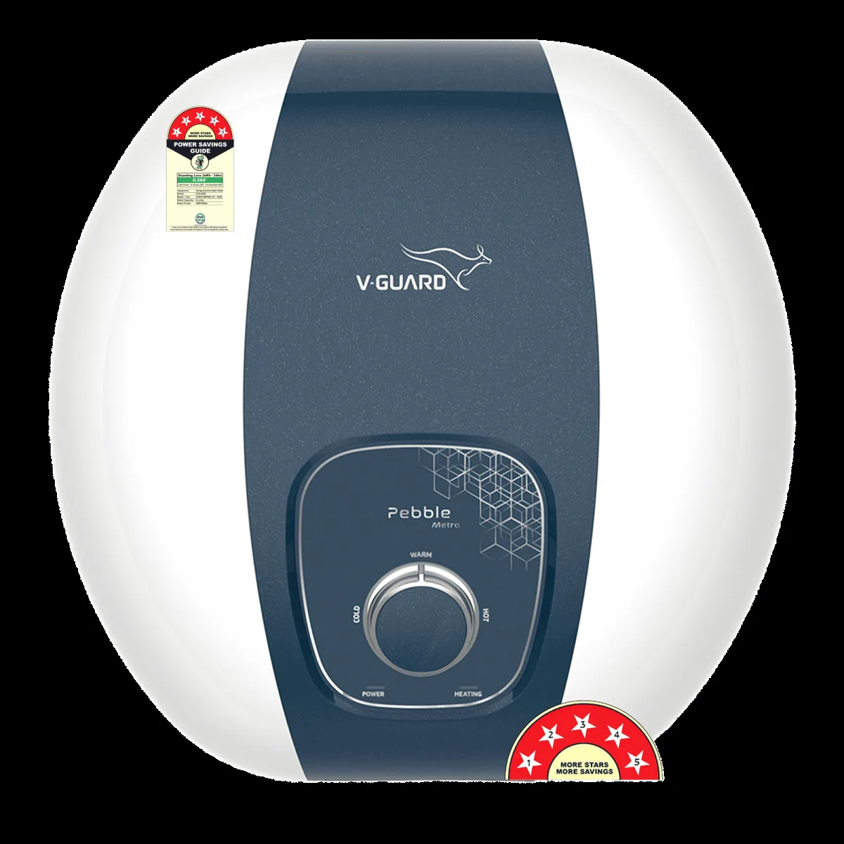 V-GUARD Pebble Metro 6 Litre 5 Star Vertical Storage Geyser with Energy Saving Technology (White)
