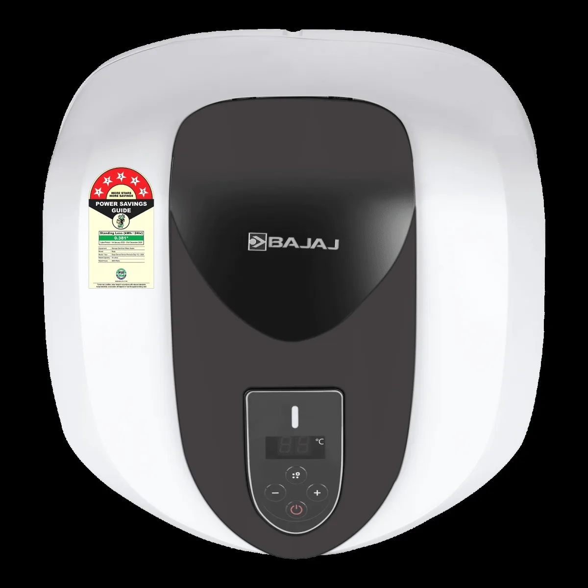 BAJAJ Eternal Pentacle Digi 15 Litre 5 Star Vertical Storage Geyser with Swirlflow Technology (White & Black)