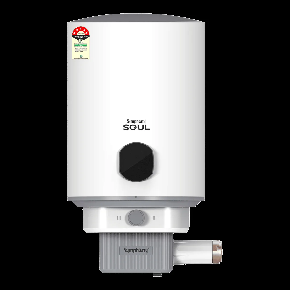 Symphony Soul 15 Litre 5 Star Vertical Storage Geyser with Hair Fall Control (White & Grey)