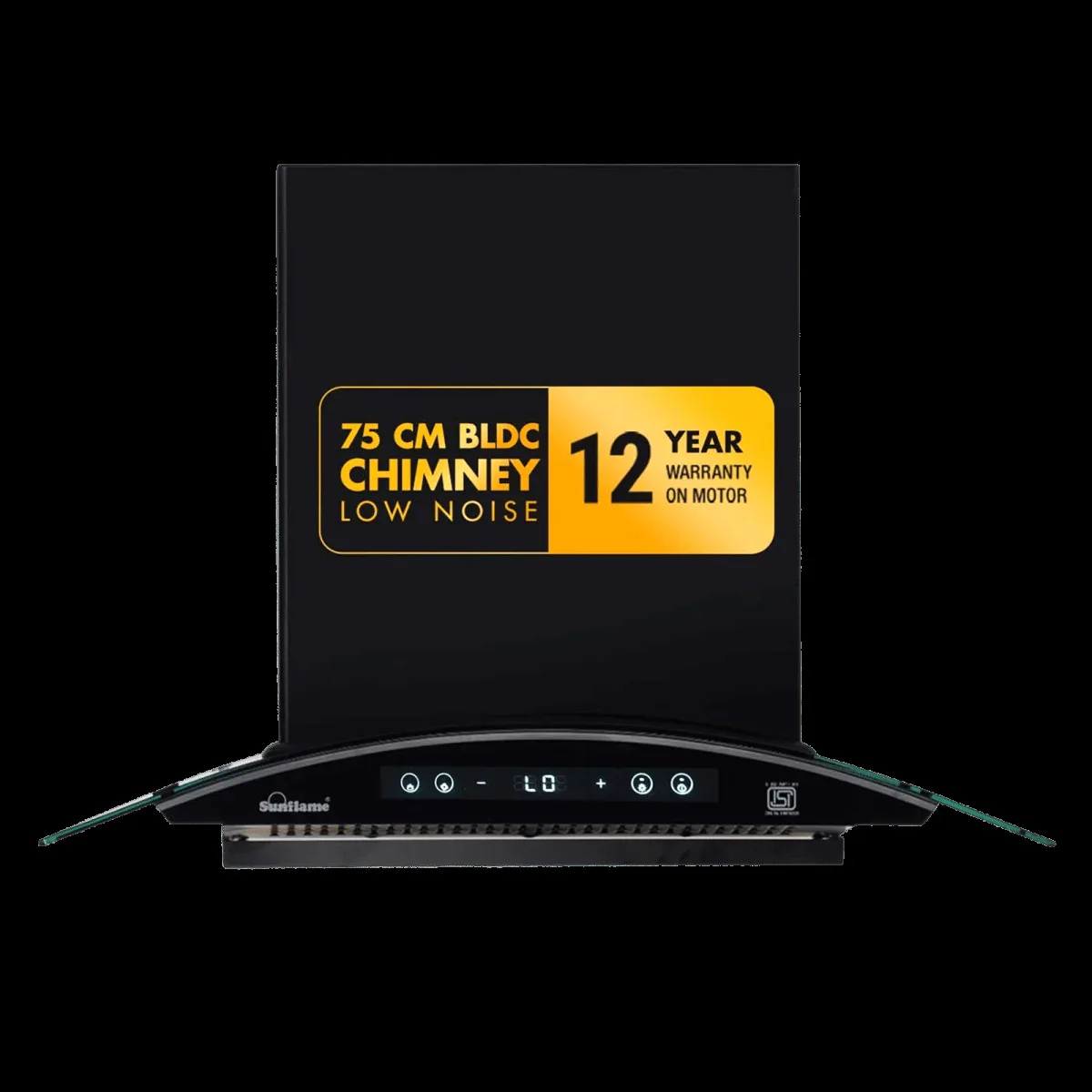 Sunflame SF-RE75 75cm 1400m3/hr Ducted Auto Clean Wall Mounted Chimney with Motion Senor Control (Black)