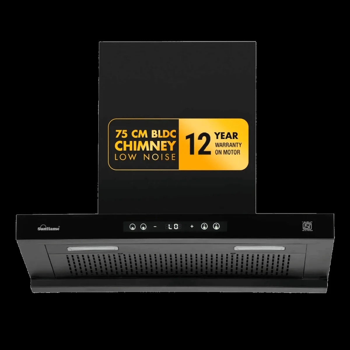 Sunflame SF-AS75 75cm 1400m3/hr Ducted Auto Clean Wall Mounted Chimney with Motion Senor Control (Black)